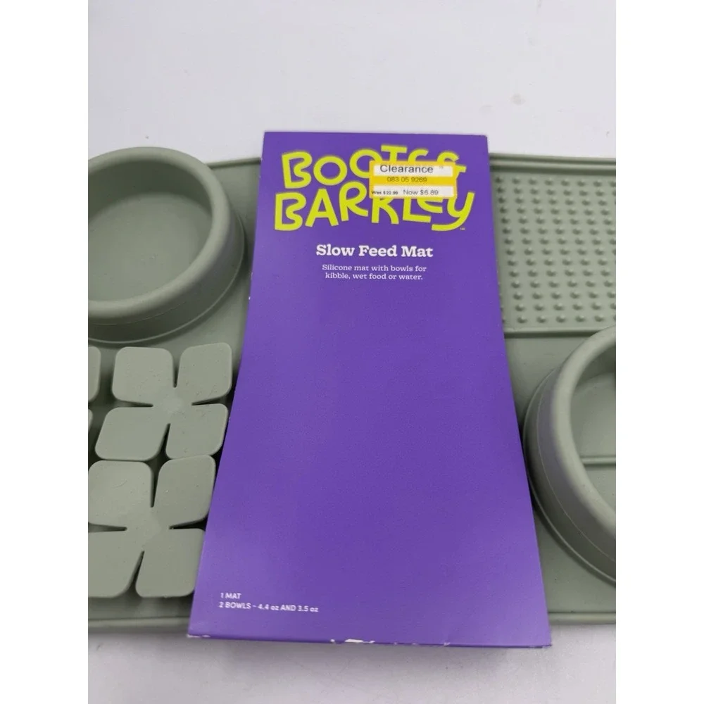 Boots & Barkley Silicone Slow Feeder Mat w/ 2 Bowls, Green, Adult NEW